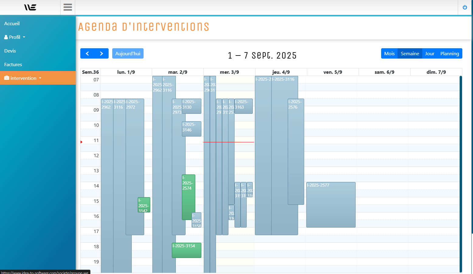 Vue agenda des interventions