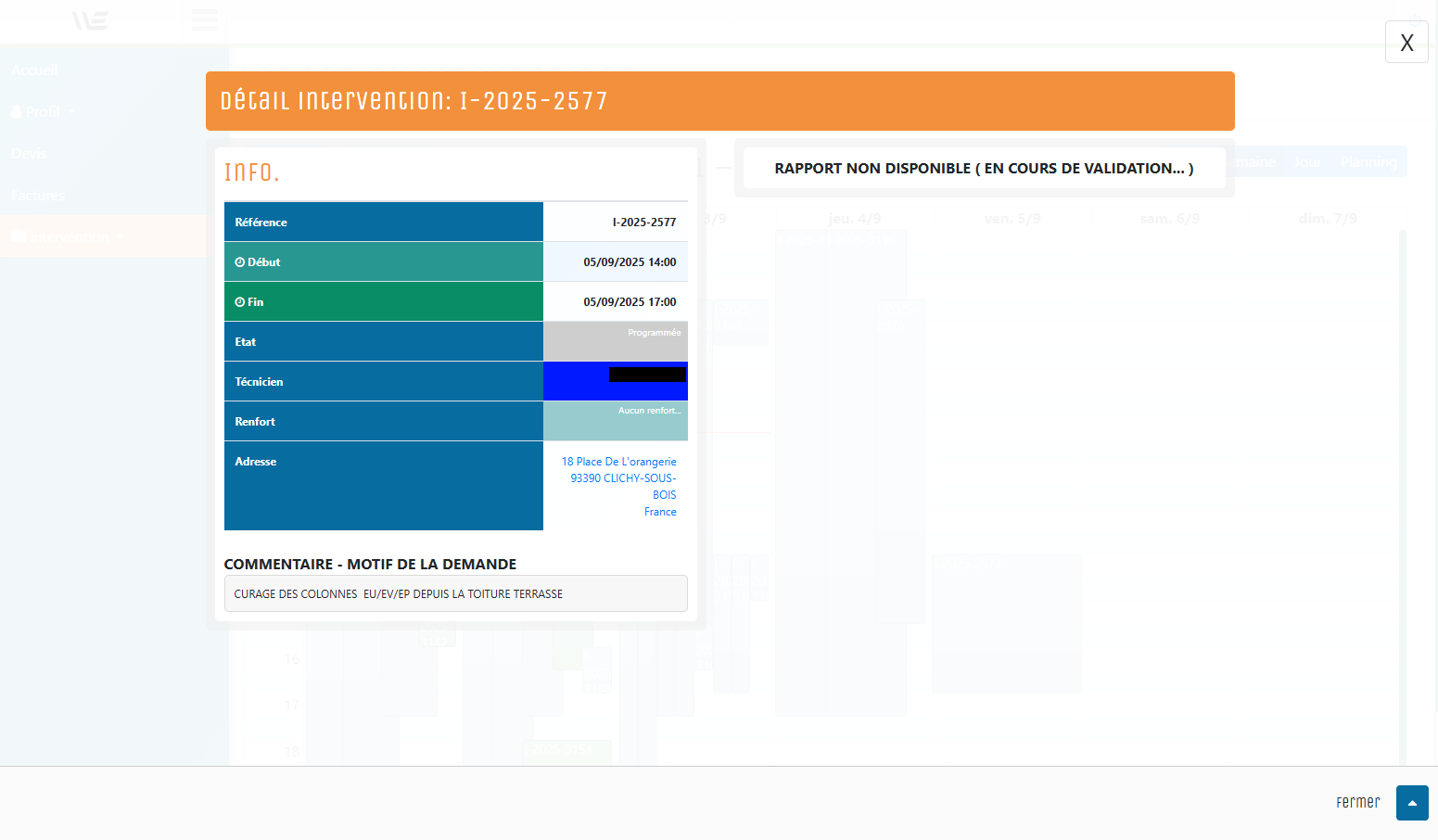 Rapport d’intervention
