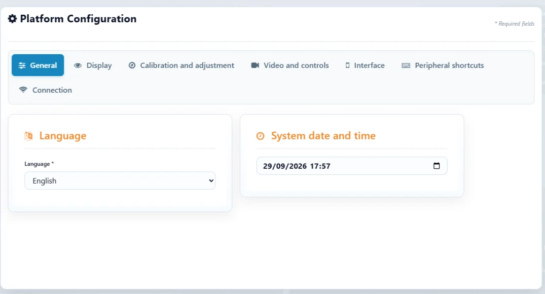 Fenêtre de configuration de la plateforme ITS Report et ses onglets