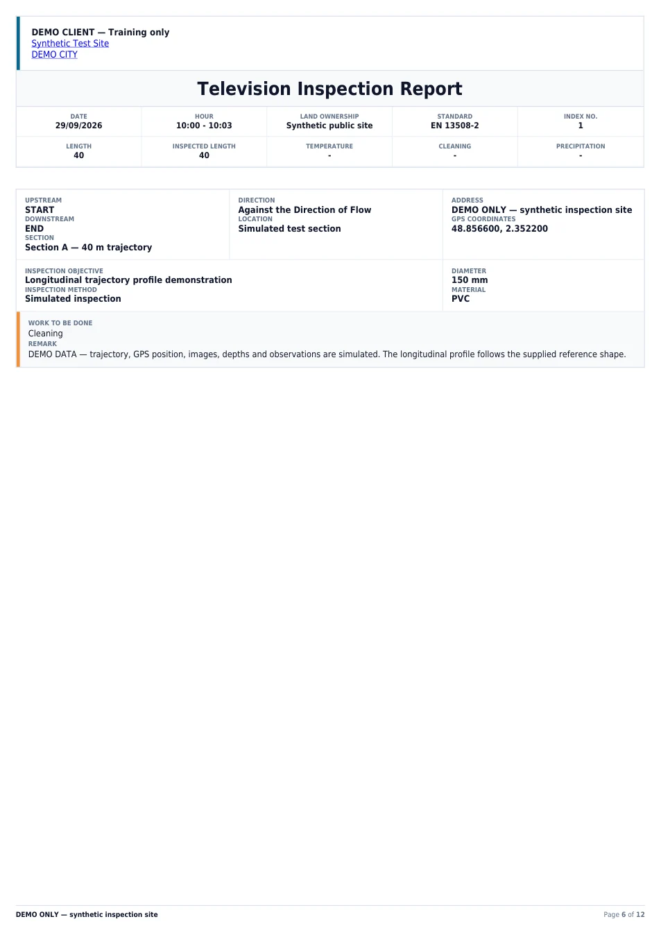 Page 6 sur 12 du rapport ITV de démonstration en anglais