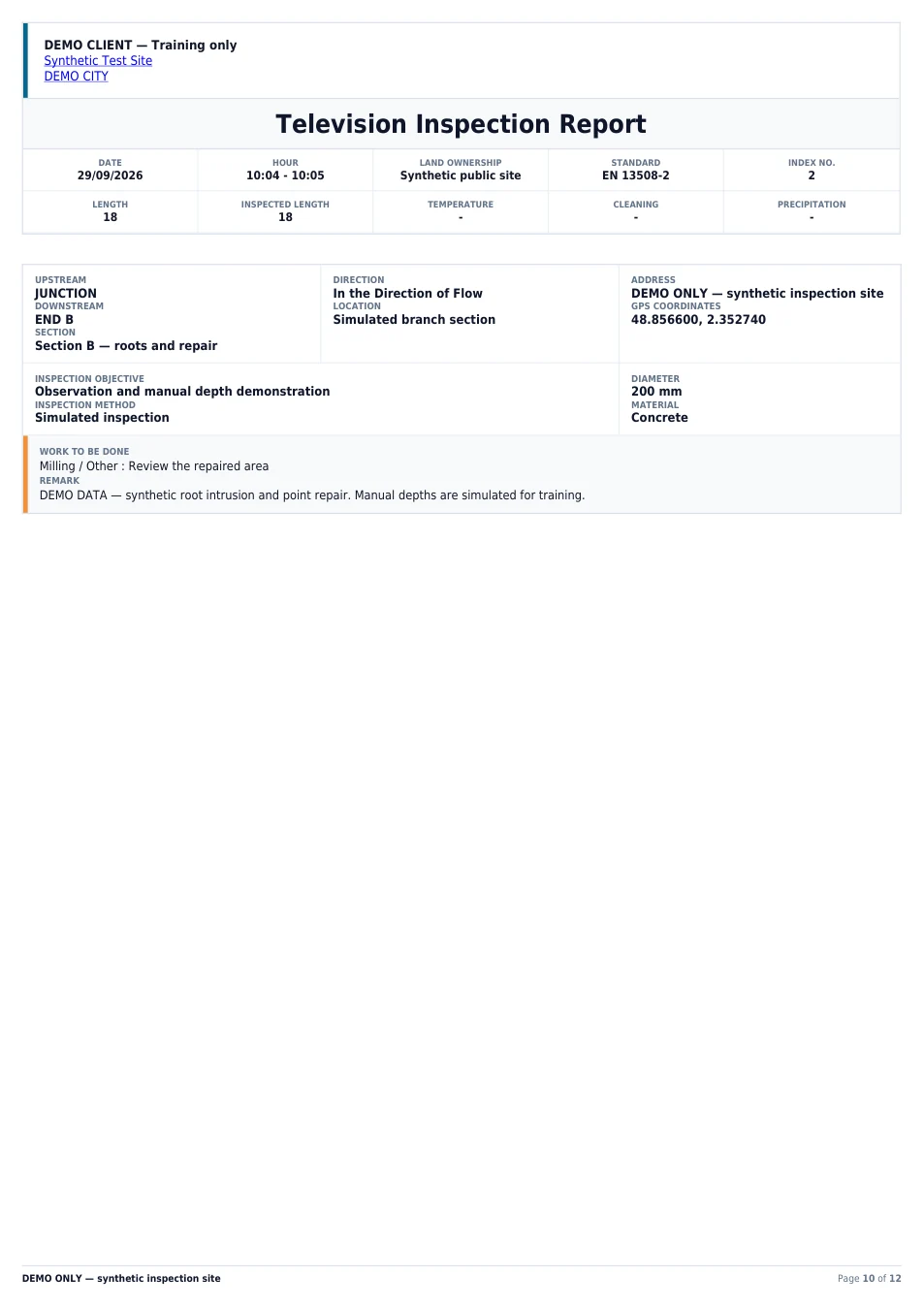 Page 10 sur 12 du rapport ITV de démonstration en anglais